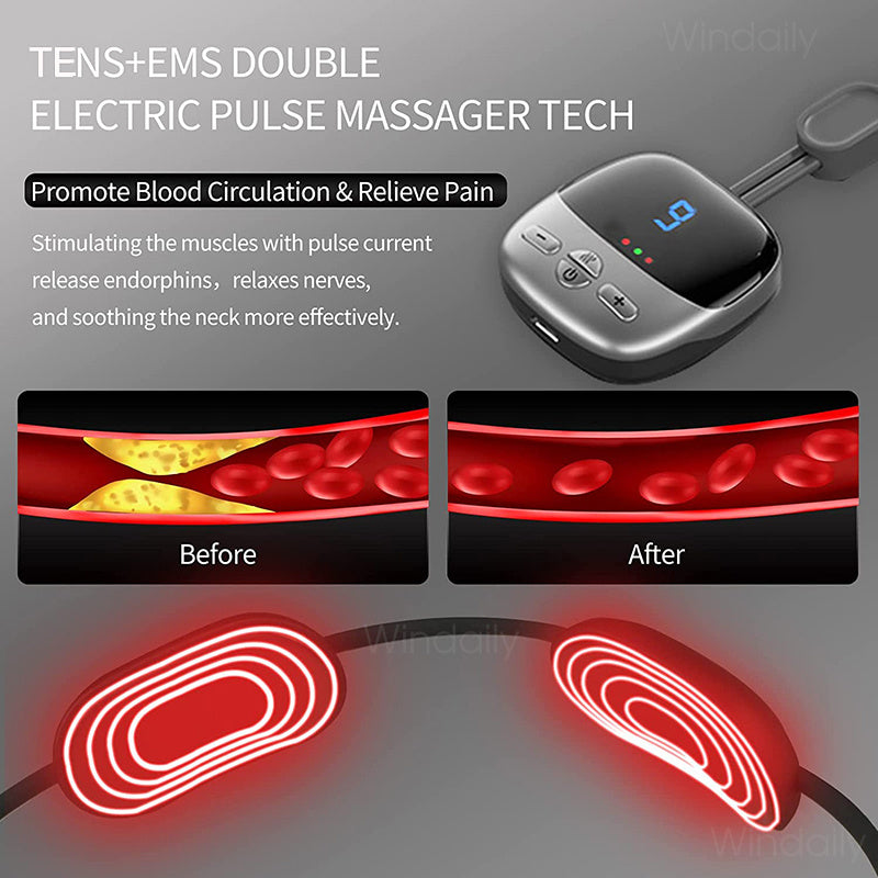 Mini Portable Neck Massager with Heat | Smart EMS TENS Electric Pulse Shoulder & Cervical Spine Massager
