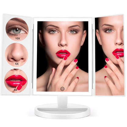 Trifold Makeup Mirror With Light – 68 LED Vanity Mirror with 10X Magnification & 180° Rotation