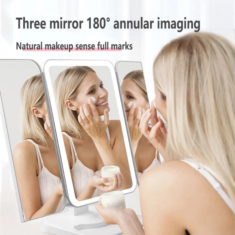 Trifold Makeup Mirror With Light – 68 LED Vanity Mirror with 10X Magnification & 180° Rotation