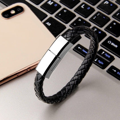 Bracelet USB Charger – Stylish Leather Charging Cable for iPhone, Android, and USB-C Devices