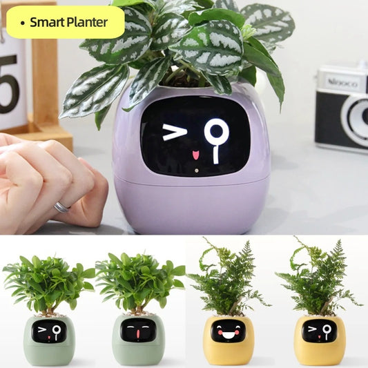 Smart AI Planter – Interactive Self-Watering Plant Pot with Sensors & LED Display | Fun Digital Pet for Home & Office