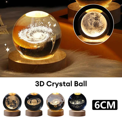 Luminous Starry Sky 3D Crystal Ball Night Lamp – Planets & Moon Projection, Creative Gift for Home Ambiance