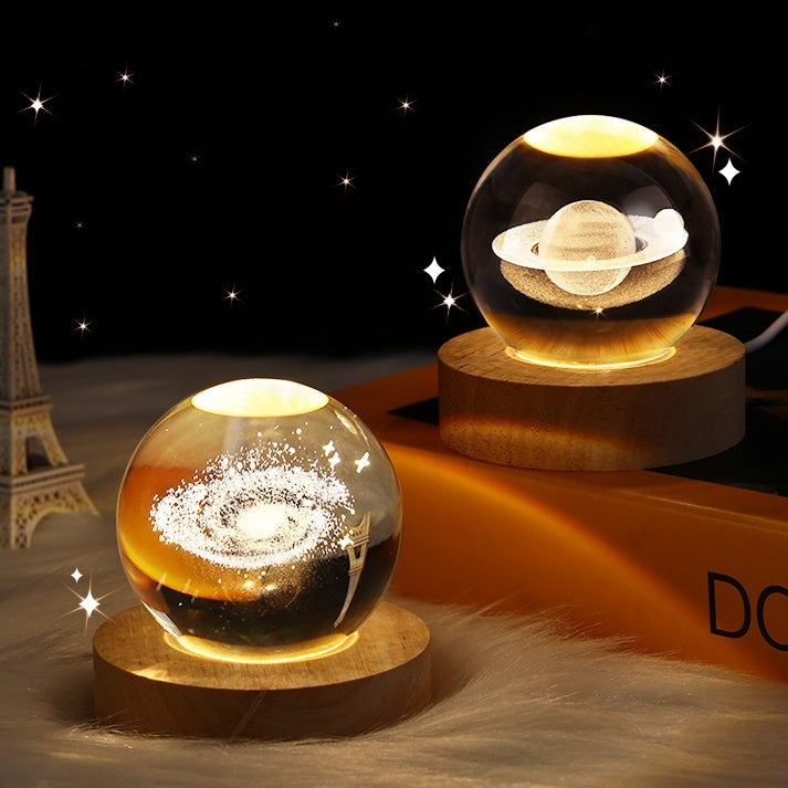 Luminous Starry Sky 3D Crystal Ball Night Lamp – Planets & Moon Projection, Creative Gift for Home Ambiance