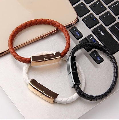 Bracelet USB Charger – Stylish Leather Charging Cable for iPhone, Android, and USB-C Devices