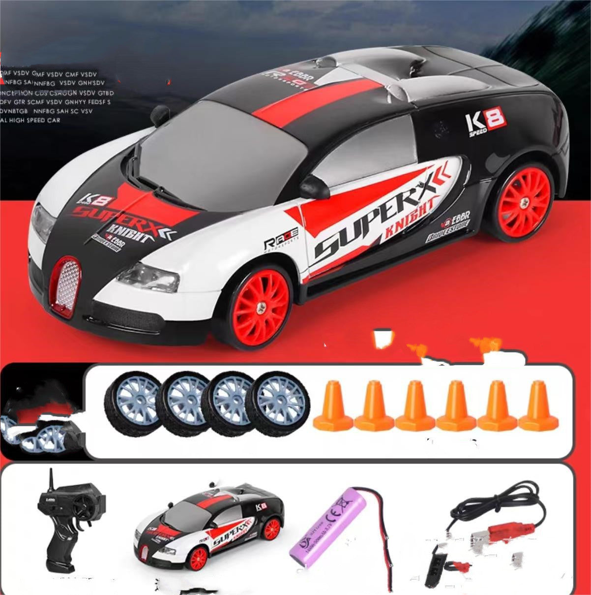 2.4Ghz 4WD RC Drift Car – High-Speed Remote Control GTR AE86 Model Racing Toy with Rechargeable Battery, Drift Tires & Accessories for Kids – Perfect Birthday Gift