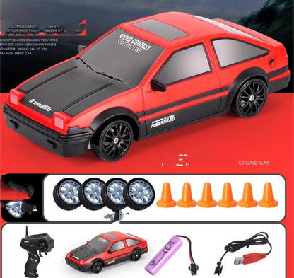 2.4Ghz 4WD RC Drift Car – High-Speed Remote Control GTR AE86 Model Racing Toy with Rechargeable Battery, Drift Tires & Accessories for Kids – Perfect Birthday Gift