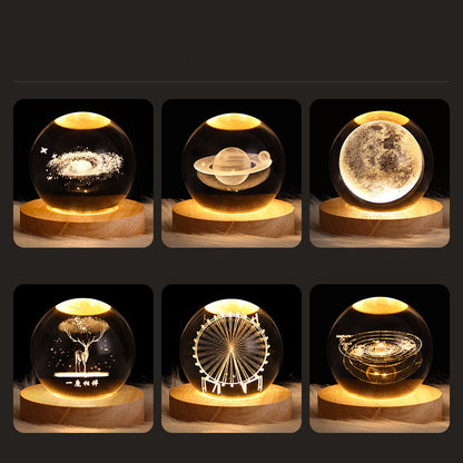 Luminous Starry Sky 3D Crystal Ball Night Lamp – Planets & Moon Projection, Creative Gift for Home Ambiance