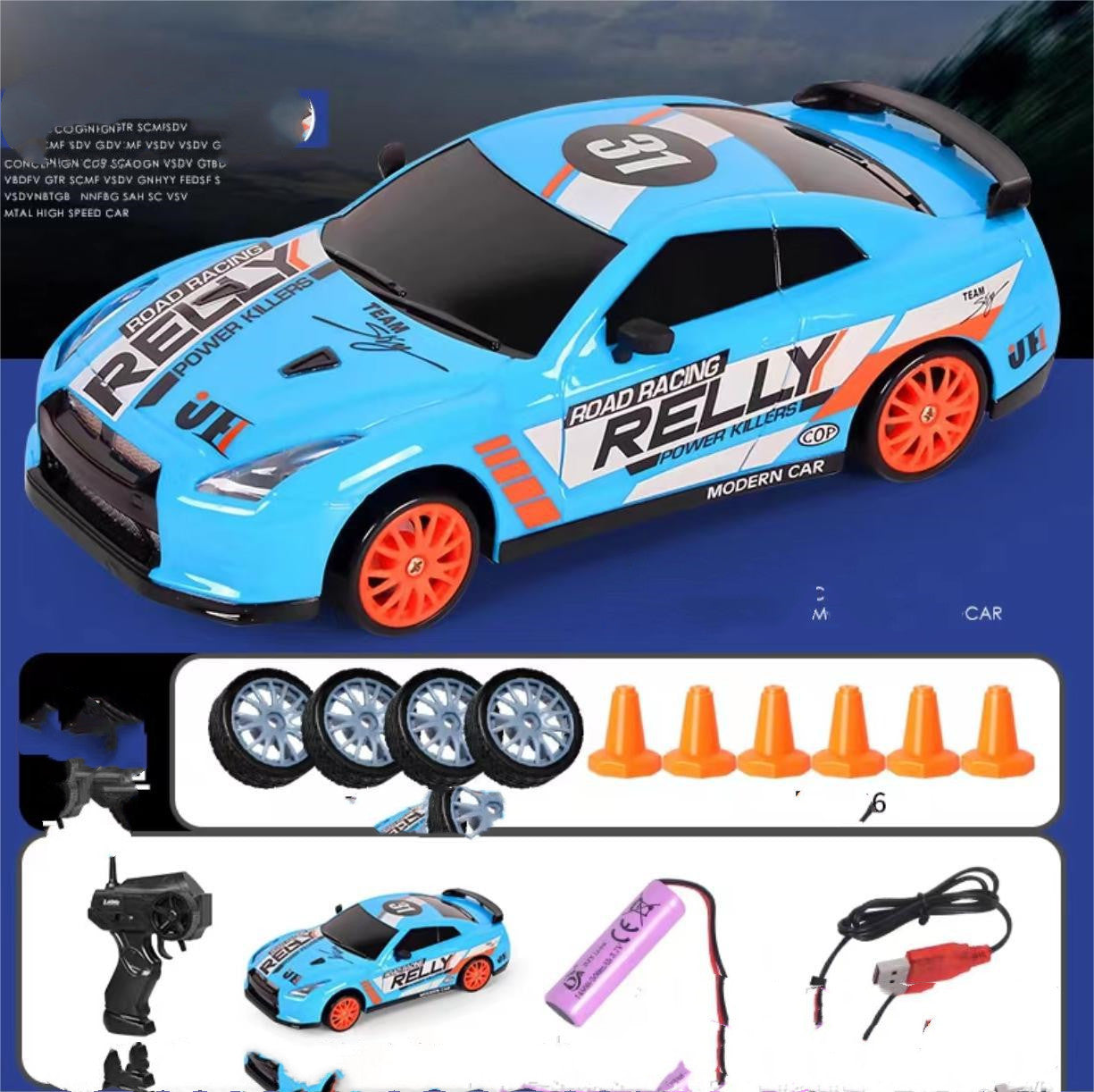 2.4Ghz 4WD RC Drift Car – High-Speed Remote Control GTR AE86 Model Racing Toy with Rechargeable Battery, Drift Tires & Accessories for Kids – Perfect Birthday Gift