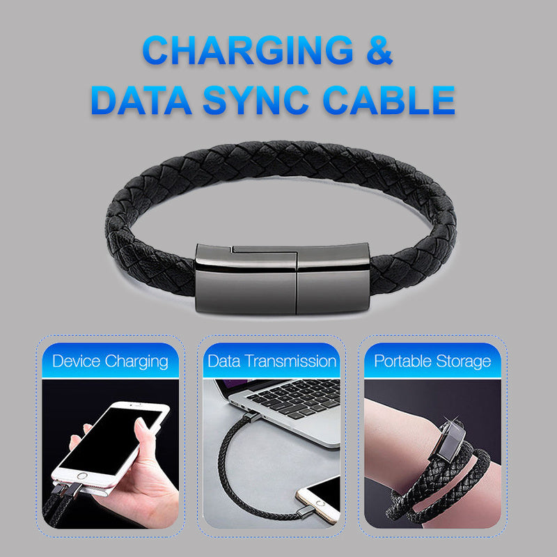 Bracelet USB Charger – Stylish Leather Charging Cable for iPhone, Android, and USB-C Devices