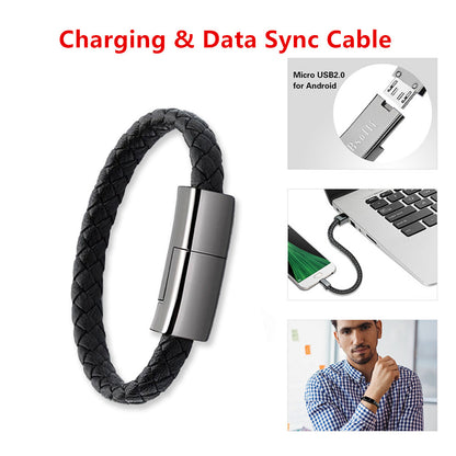 Bracelet USB Charger – Stylish Leather Charging Cable for iPhone, Android, and USB-C Devices