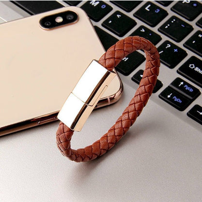 Bracelet USB Charger – Stylish Leather Charging Cable for iPhone, Android, and USB-C Devices