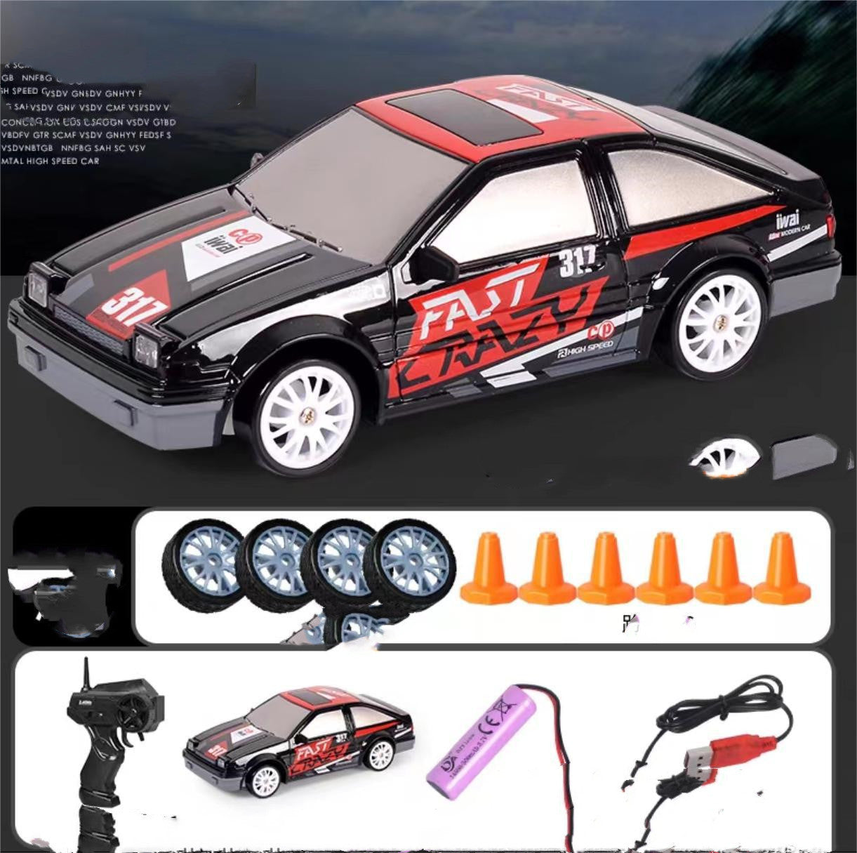 2.4Ghz 4WD RC Drift Car – High-Speed Remote Control GTR AE86 Model Racing Toy with Rechargeable Battery, Drift Tires & Accessories for Kids – Perfect Birthday Gift